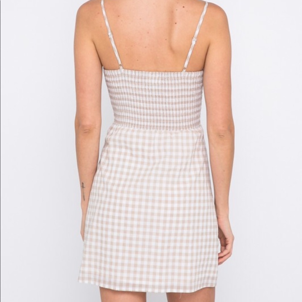 LAST ONE Sahara Gingham Print Tie Dress in Sand - Picture 4 of 7